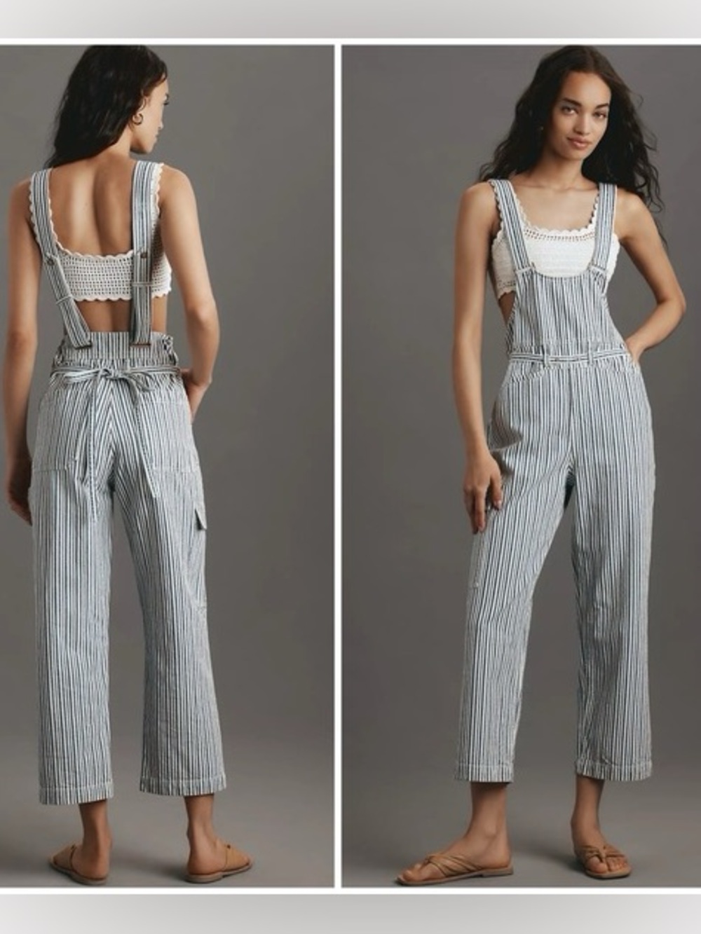 Anthropologie Pilcro Low-Front Cotton Overalls Size Small Tall Blue White Stripe